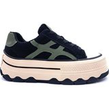 Guja G26K366 Hakiki Süet Deri 4 cm Yüksek Taban Kadın Siyah Sneaker Spor Ayakkabı