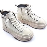 Guja Hakiki Deri 4 cm Taban Yüksekliği Bilekli Bej Renk Kadın Sneaker Ayakkabı G26K336
