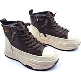 Guja Hakiki Deri 4 cm Taban Yüksekliği Bilekli Kahverengi Kadın Sneaker Ayakkabı G26K339