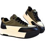Guja Kadın Deri Sneaker Çift Renkli Bağcık Kapamalı Yüksek Taban Günlük Ayakkabı - Haki