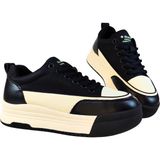 Guja Kadın Deri Sneaker Çift Renkli Bağcık Kapamalı Yüksek Taban Günlük Ayakkabı - Siyah