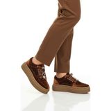 Guja Kahve Nubuk Bağcıklı Yüksek Taban Kadın Sneaker - Renkli