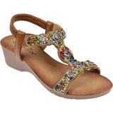 Guja Taş Detaylı 5cm Dolgu Tabanlı Kadın Sandalet GJ-26Y226 Camel
