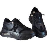 Guja Uja Kadın Taş Işleme Detyalı Dolgu Topuklu Lastikli Bağcık Kapamalı Deri Sneakers - Siyah