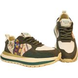 Gujaerkek Deri ve Renk Bloklu Tekstil Detaylı Bağcık Kapamalı Sneakers Ayakkabı - Yeşil