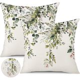 Gujiahone Dış Mekan Su Geçirmez Kırlent Kılıfları 45 x 45 cm 2'li Set Bahar Adaçayı Yeşil Yastık Kılıfları Suluboya Okaliptüs Yaprakları Dekoratif Yastık Kılıfları Kanepe Bahçe Çadırı Balkon için