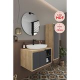 Gül 70 Cm %100 Mdf Lavabolu Banyo Dolabı Ayna Alt Dolap Lavabo Boy Dolabı Antrasit