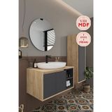 Gül 80 Cm %100 Mdf Lavabolu Banyo Dolabı Ayna Alt Dolap Lavabo Boy Dolabı Antrasit