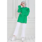 Gül Broşlu Kolu Fırfırlı Tunik-Benetton Yeşili