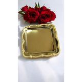 Gül Çerçeveli Lüks Sunum Nişan Tepsisi, 23X23CM, Gold Gold Model