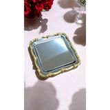 Gül Çerçeveli Lüks Sunum Nişan Tepsisi, 23X23CM, Krom Gold Model