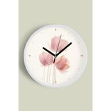 Gül Çiçek Tasarım Modern Duvar Saati - 30cm - Önü Camlı Beyaz Kasa - Sessiz Mekanizma, JH0694S30BKP