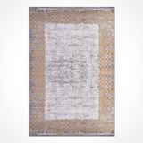Gül Grisi Çerçeveli Modern Geometrik Etnik Desenli Boho Makinada Yıkanabilir Hafif Hav Toz Vermez Leke Tutmaz Kaymaz Taban Dijital Makine Baskı Halı Oturma Odası Salon Yolluk Koridor Mutfak Halısı