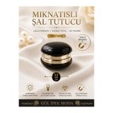 Gül İpek Moda Mıknatıslı Şal Tutucu Ve Eşarp Klipsi Siyah Parlak 12 mm Güçlü Mıknatıs İz Bırakmaz Toka Koyu Siyah Düz