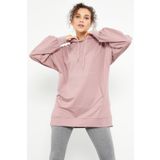 Gül Kurusu Balon Kol Yazı Nakışlı Kadın Oversize Tunik Sweatshirt - 97163 | XL
