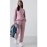 Gül Kurusu Basic Pamuklu O Yaka Oversize Lastik Paça Kadın Eşofman Takım - 95287