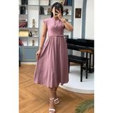 Gül Kurusu Kısa Kollu Midi Boy Kadın Elbise Mg2497