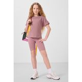 Gül Kurusu Pamuklu O Yaka Oversize Fit Basic Kız Çocuk T-Shirt - 75182 - 12 - 13 Yaş