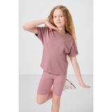Gül Kurusu Pamuklu O Yaka Oversize Fit Basic Kız Çocuk T-Shirt - 75182 - 8 - 9 Yaş
