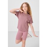 Gül Kurusu Pamuklu O Yaka Oversize Fit Basic Kız Çocuk T-Shirt - 75182
