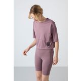 Gül Kurusu Polyester Nefes Alan Dokulu İnce Esnek Oversize Fit Performans Kadın T-Shirt - 97284