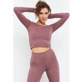 Gül Kurusu Uzun Kollu Dar Kalıp O Yaka Kadın Crop Top T-Shirt - 97150