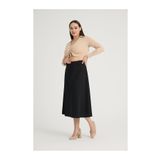 Gül Moda Kadın Büyük Beden Midi Kloş Etek Düz Siyah g112-4