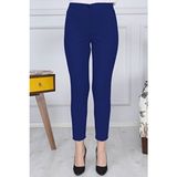 Gül Moda Kadın Lacivert Kemerli Dar Paça Likralı Kumaş Pantolon Pamuklu G011 - 46