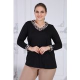 Gül Moda Kadın Leopar Yaka Kol Ucu Leopar Detaylı Uzun Kollu Bluz G051-2l