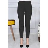 Gül Moda Kadın Siyah Kemerli Dar Paça Kumaş Pantolon Cepsiz Likralı G011 - 52