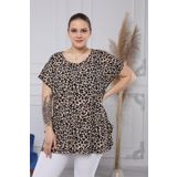 Gül Moda Leopar Desenli Geniş Kollu Büyük Beden Kadın Bluz G067-1