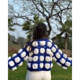 Gül Motifli Kadın Mavi Hırka - XL - Lacivert