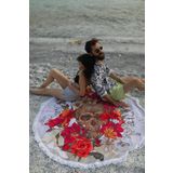Gül Temalı Yuvarlak Plaj Havlusu