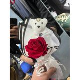 Gül Ve Ayıcık Buket Yapay Alev Kırmızı
