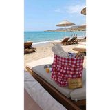 Gülbeyaz Home Butik Kırmızı-Beyaz Ekose Desenli Fırfırlı Plaj Çantası / Günlük Bez Omuz Çantası