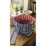 Gülbeyaz Home Butik mavi Beyaz Ekoseli Fırfırlı Plaj Çantası / Günlük Kullanım Omuz Çantası