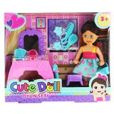 Gülce Design Cute Doll Mini Bebek Aksesuarlı ve Makyaj Masalı Oyun Seti Kız Erkek Çocuk Oyuncak Eğitici Oyuncakla