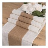 Gülce Home Collection Özel Tasarım Keten Runner - Krem - Kahverengi - 40 x 140 cm