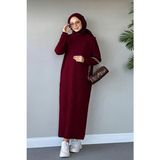 Gülce Moda Fitilli Triko Elbise Koyu Bordo Oversize Klasik Tarz Kadınlar İçin Şık Kışlık - 42 - 44