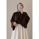 Gülce moda Kadın Yarasa Kol Oversize Triko Kazak Kahve