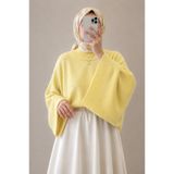 Gülce moda Kadın Yarasa Kol Oversize Triko Kazak Tereyağ Sarı