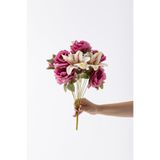 Güleç Yapay Çiçek Yapay Lilyum Gül Demeti 45 Cm 11 Dal Fuşya