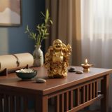 Gülen Buda Altın Ton Dekoratif Biblo 26 cm | Ev Ofis Feng Shui Objesi, Şans ve Bereket Figürü