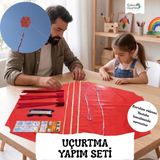 Gülen Uçurtma / Naylon Altıgen Uçurtma Yapım Seti (Orta Boy) - Ahşap Çıtalı - Kırmızı