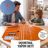 Gülen Uçurtma / Naylon Altıgen Uçurtma Yapım Seti (Orta Boy) - Ahşap Çıtalı - Turuncu