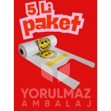 Gülen Yüz Baskılı Büyük Boy Rulo Poşet 5 Li Dayanıklı Hışır Market & Manav Taşıma Poşeti Ekonomik Paket