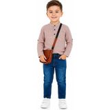 Güler Butik Erkek Çocuk Hakim Yaka Çizgili Gömlek Jean Pantolon Çantalı Takım Şık Kombin Günlük Özel Gün - 8 Yaş - Ekru