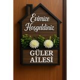 Güler Kaligrafi Dekoratif Kişiye Özel Ahşap Çiçekli Lüks Kapı Süsü