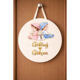 Güler Kaligrafi Kişiye Özel İkiz Kız Erkek Bebek Odası Kapı Süsü Pleksi Duvar Süsü Tavşan Figürlü 30 cm