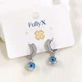 Güler Yüzlü Silver FULLYX 9 MM CAM GÖZ NAZAR 10 MM KALIN HALKA KÜPE - BEYAZ